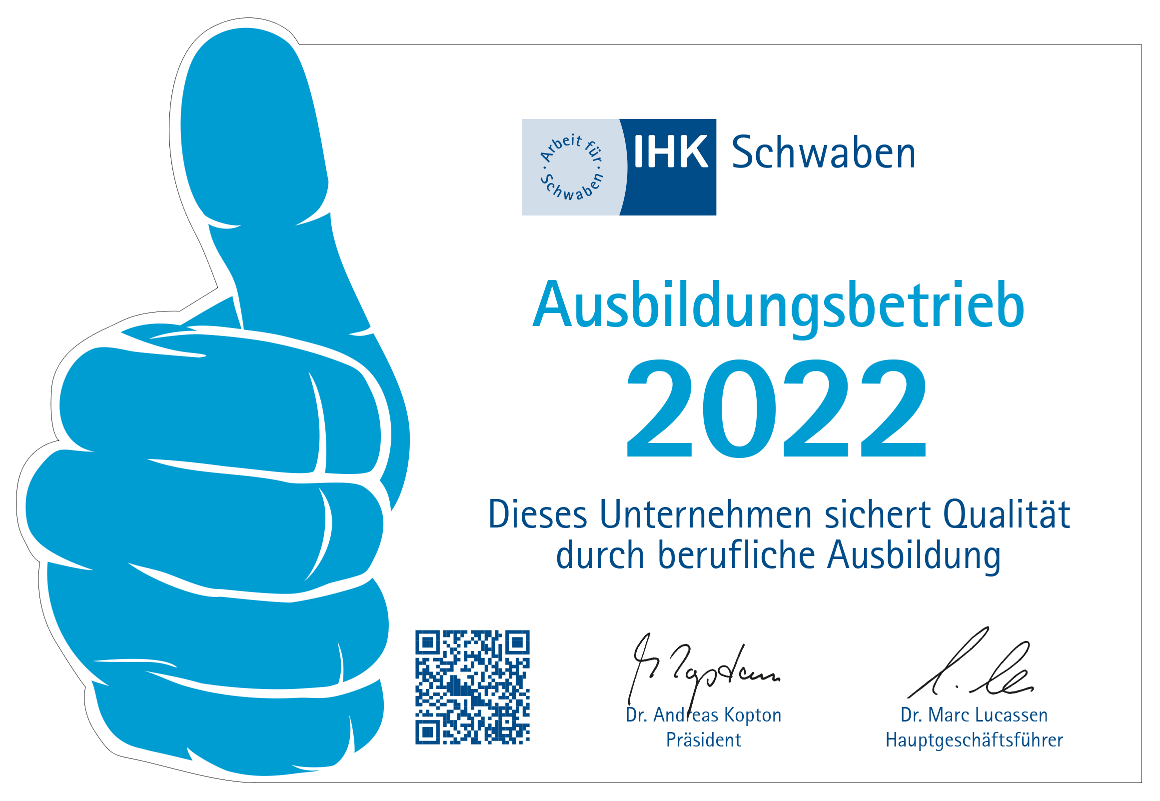 Ausbildungsbetrieb 2022 IHK Schwaben